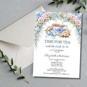 TheeBruiloft Bridal Shower, Roze Blauwe Tuin Bloem Kaart