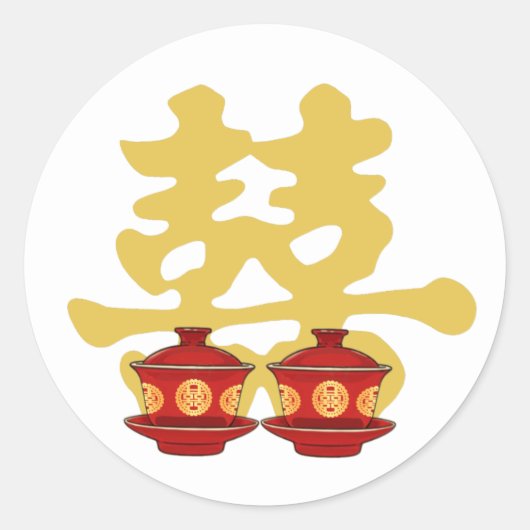 Theeceremonie Chinese bruiloft uitnodigingen Ronde Sticker (Voorkant)