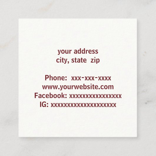 Theecups en rozen vierkante visitekaartje (Achterkant)