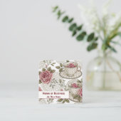 Theecups en rozen vierkante visitekaartje (Staand voorkant)