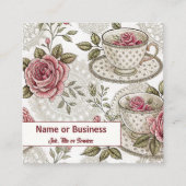 Theecups en rozen vierkante visitekaartje (Voorkant)