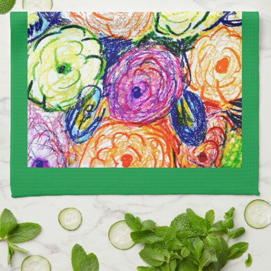 Theedoek Groene Rosas (Gevouwen)