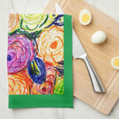 Theedoek Groene Rosas (Quarter Fold)