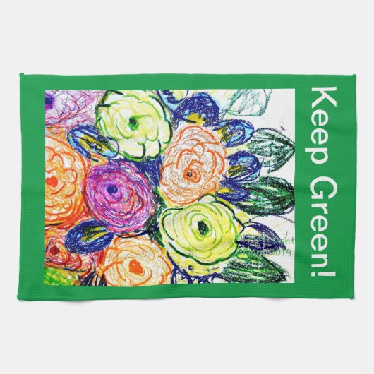 Theedoek Groene Rosas (Horizontaal)