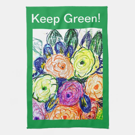 Theedoek Groene Rosas (Verticaal)