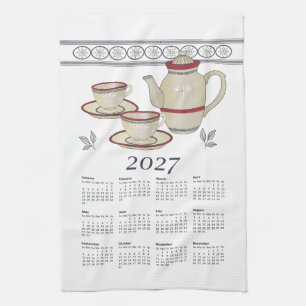Theedoek Kalender 2027 Kopjes-Theepot Wit