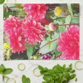 Theedoek met dieproze Dahlias (Gevouwen)
