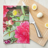 Theedoek met dieproze Dahlias (Quarter Fold)