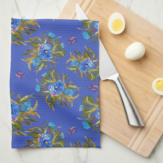 Theedoek met handgeschilderde bloemen in inkt (Quarter Fold)