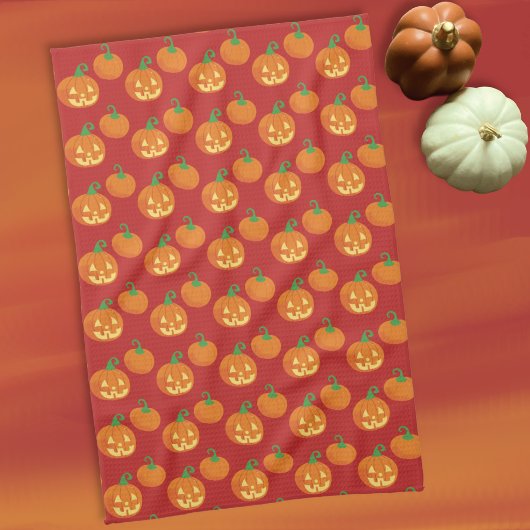 Theedoek met jack-o-lantern pompoenpatroon