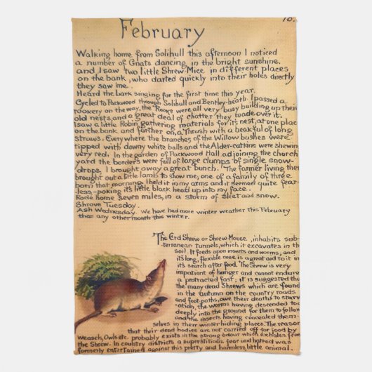 Theedoek met Nature Notes Februari van Edith Holde (Verticaal)