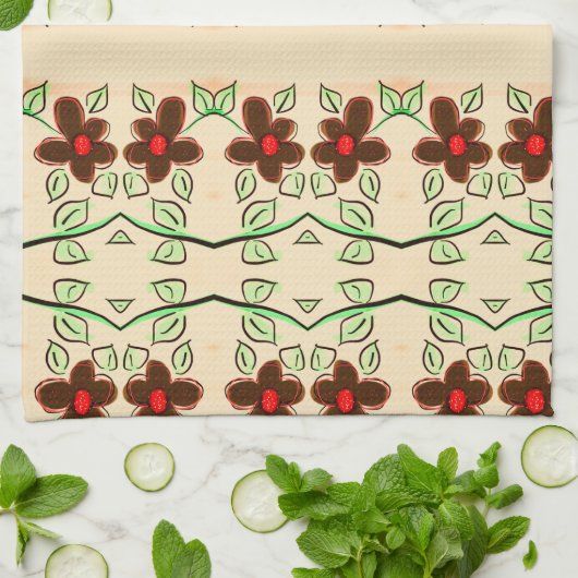 Theedoek met rood en chocoladebruin (Gevouwen)