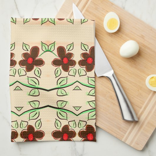 Theedoek met rood en chocoladebruin (Quarter Fold)