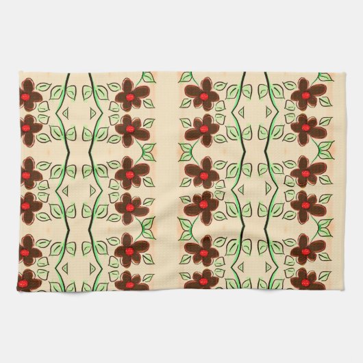 Theedoek met rood en chocoladebruin (Horizontaal)