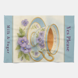 Theedoek | Vintage Theekop & Viooltjes Keukendecor