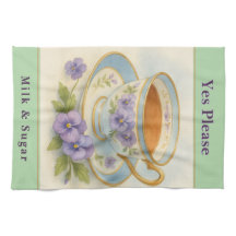 Theedoek | Vintage Theekopje & Viooltjes Keukendec