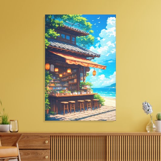 Theehuis met Zeezicht Lantaarn Canvas Afdruk (Insitu (Woonkamer))