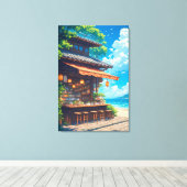 Theehuis met Zeezicht Lantaarn Canvas Afdruk (Insitu (Houten vloer))