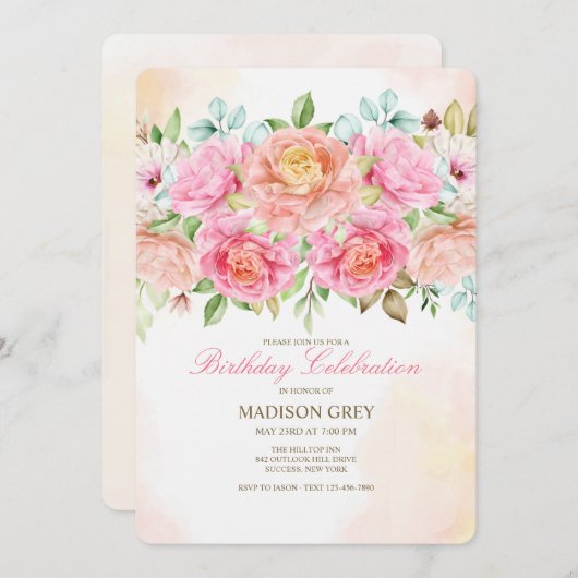 Theehybride Rozen  Uitnodiging (Voorkant / Achterkant)