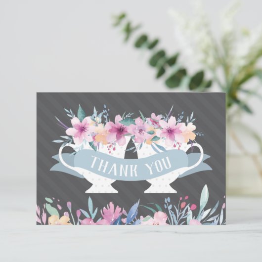 Theekaart met bloemen bedankkaart (Staand voorkant)