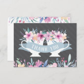 Theekaart met bloemen en theekopje bedankkaart (Voorkant / Achterkant)