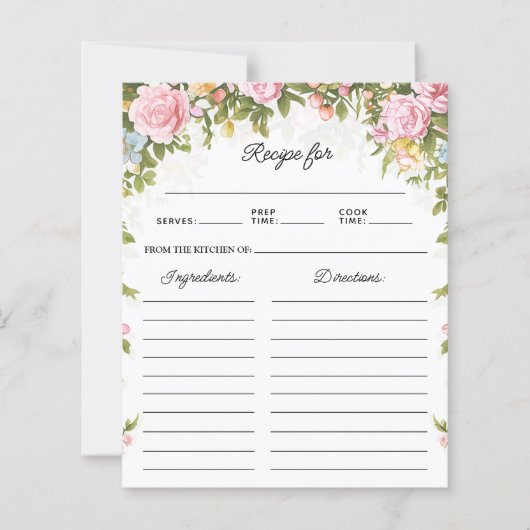 Theekaart met bloemendesign voor recept (Voorkant)