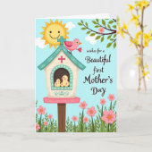 Theekaart met Teal Scrollwork Huis Kaart (Gele Bloem)