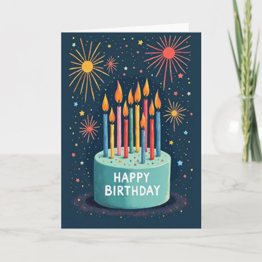 Theekaart met turquoise cake viering kaart (Voorkant)