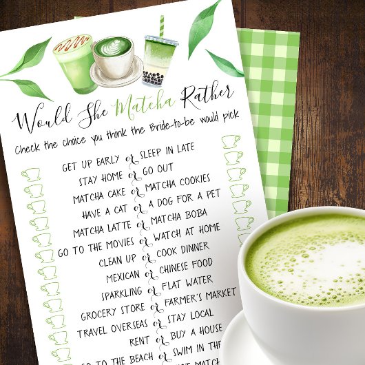 Theekaart voor Matcha Bruiloftsdouche-spel Flyer