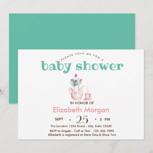 Theekan Bloemen Baby Shower Kaart