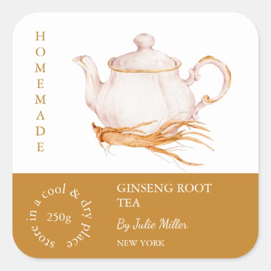 Theekan Ginseng Wortel Thee Label (Voorkant)