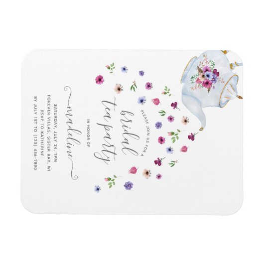 Theekanne Bloem Bruids-Thee Party Uitnodiging Magneet (Horizontaal)