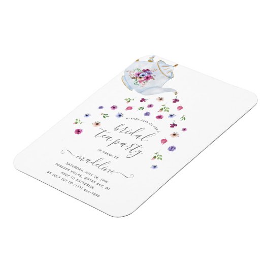 Theekanne Bloem Bruids-Thee Party Uitnodiging Magneet (Linkerzijde)