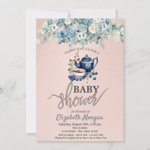 Theekanne Bosbessen Bloemen Baby Shower Kaart