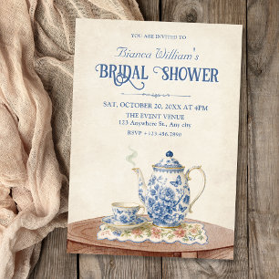 Theekanne bruidsshower vintage kaart