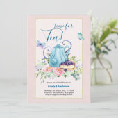 Theekanne Bruiloft Feest Theetijd Thee Uitnodiging (Staand voorkant)