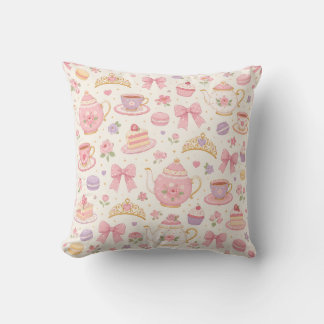Theekanne en strik pastel patroon vintage bloemen kussen