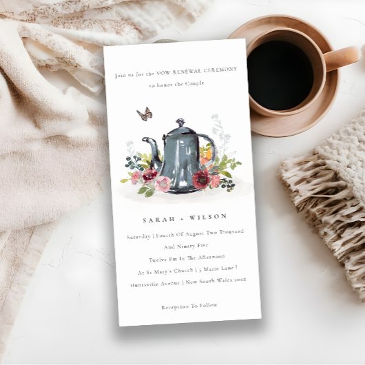 Theekanne met bladrijke roos bloemige hernieuwing  bedankkaart