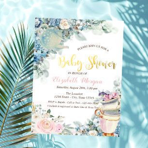 Theekanne Theekop Bloemen Baby Shower Kaart