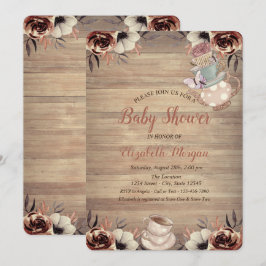 Theekanne Theekop Bloemen Hout Baby Shower Kaart