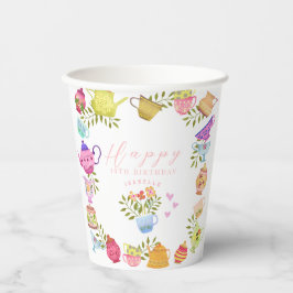 Theekannen en kopjes verjaardag  papieren bekers