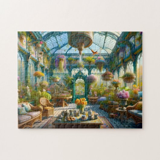 Theekasthuis in Victoriaanse serre Legpuzzel (Horizontaal)