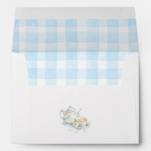 Theeketel Bloem Bekertje Thee Blauwe Strik Gingham