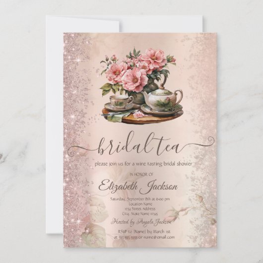 Theeketel Bloemen Glitters Glans Kaart (Voorkant)