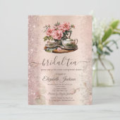 Theeketel Bloemen Glitters Glans Kaart (Staand voorkant)
