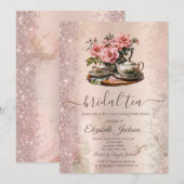 Theeketel Bloemen Glitters Glans Kaart (Voorkant / Achterkant)
