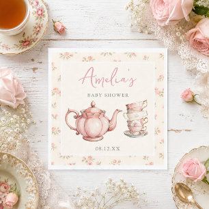 Theeketel en theekopjes Roze baby shower Servet