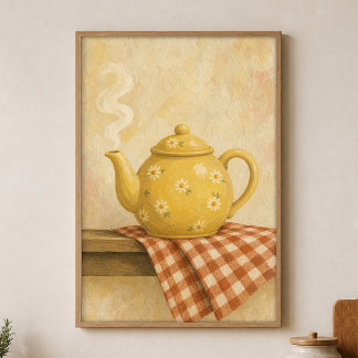 Theeketel waterverf cottagecore kunstposter ochten poster