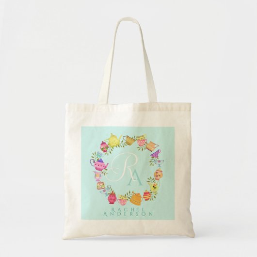 Theeketels en kopjes Monogram Pastelblauw Tote Bag (Voorkant)