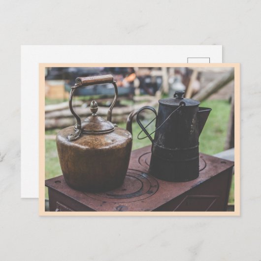  theeketels op oude kachel briefkaart (Voorkant / Achterkant)